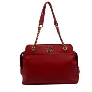 Badgley Mischka Red Faux Leather Chain Strap Shoulder Bag